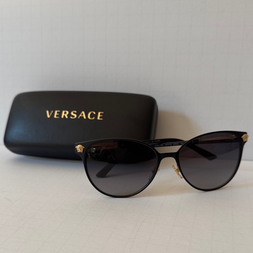 Versace Unisex Sunglasses Black & Gold Tone Metal Frames Grey Lenses